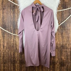 Nasty Gal | Mauve Silky Long Sleeve Mini Dress